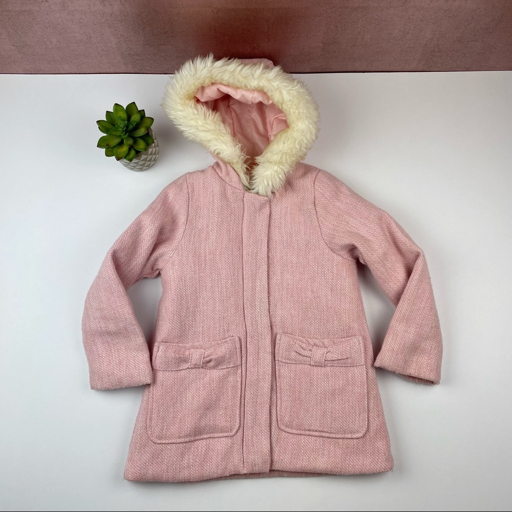 Carter's Polyester Pink Wool Blend Faux Fur Hooded Coat Jacket Girl Size 6X